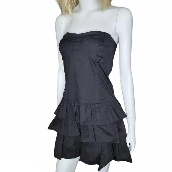 blue dress for baby girl Bless Strapless Organza Ruffle Mini Dress Black